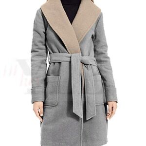 Lauren‎ Ralph Lauren Women’s Grey and Tan Wool Coat Shawl Collar Size Small